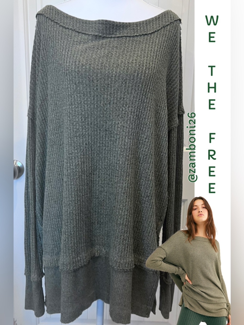 We The Free North Shore Slouchy Cozy Waffle Knit Thermal Thumb Holes Sz Small